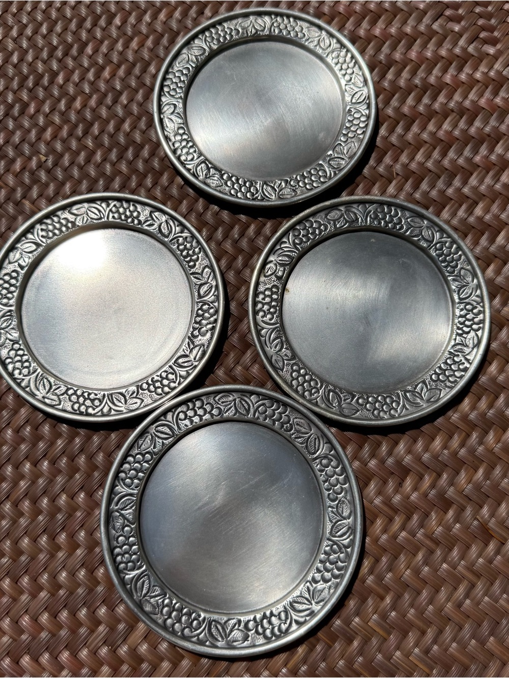 Pottery Barn Silver Embossed Floral Metal Coasters - Set of 4